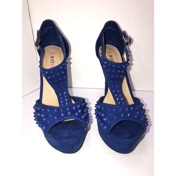 Just Fab Studded Spiked Cobalt Blue Platform High Heel Shoes Women’s Size 8.5 - Picture 8 of 8